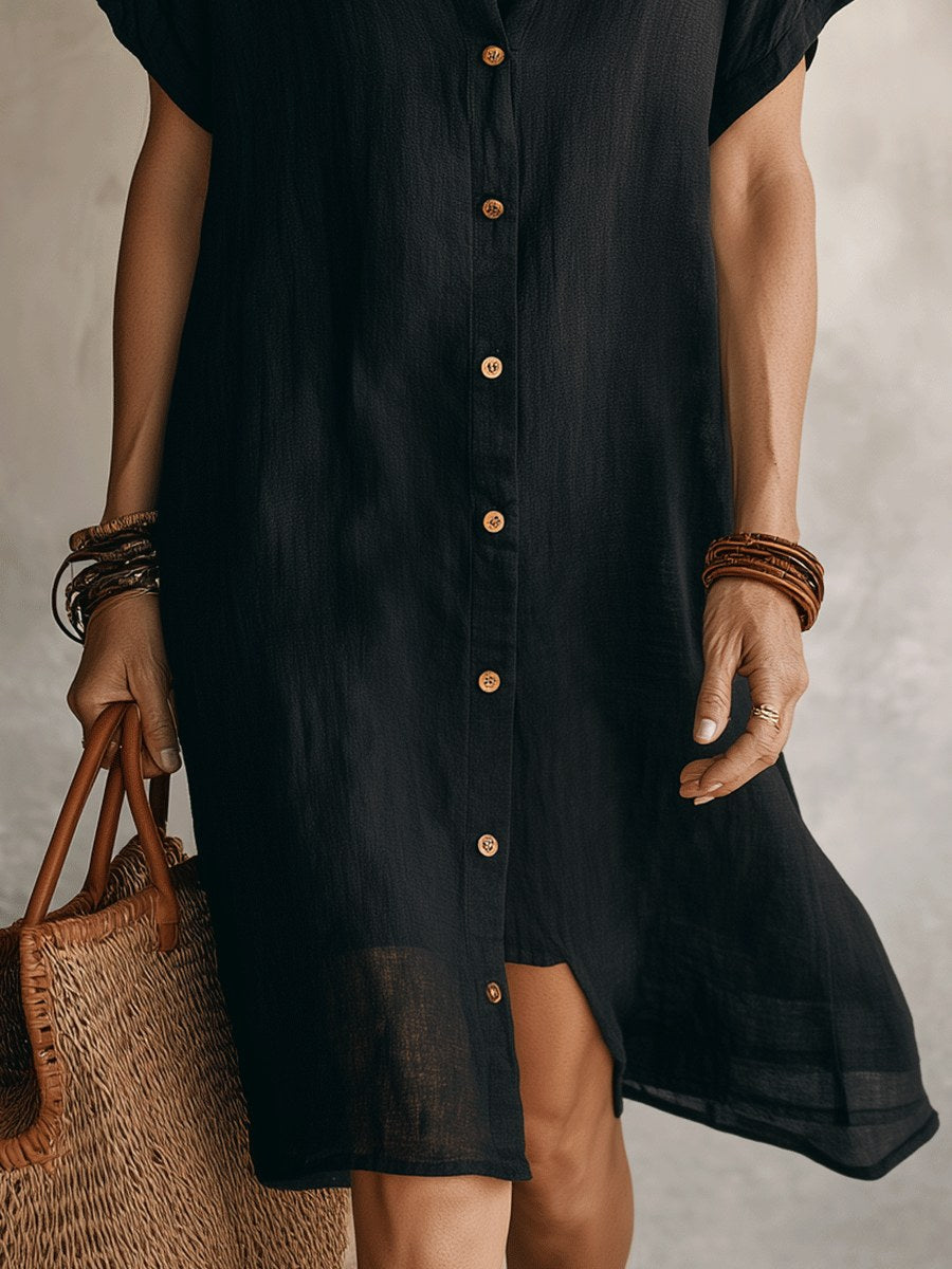 Women's casual button-up midi dress, an elegant yet comfortable choice for daily wear.