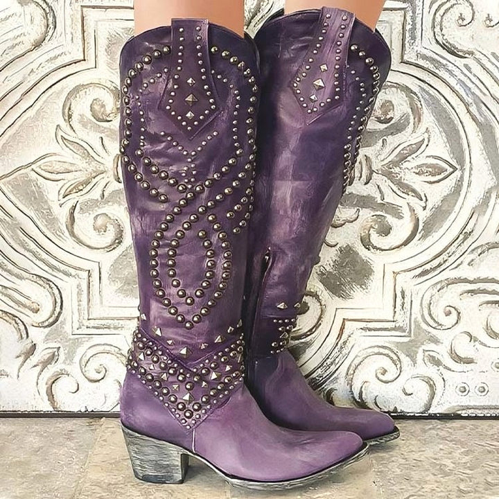 Women's orthopedic knee-high boots with pointed toe and comfortable block heel. Stylish, supportive winter footwear.