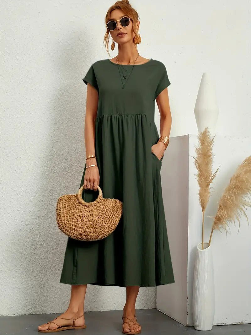 Women's Madison Flowing Midi Dress with Pockets, perfect for casual everyday wear.