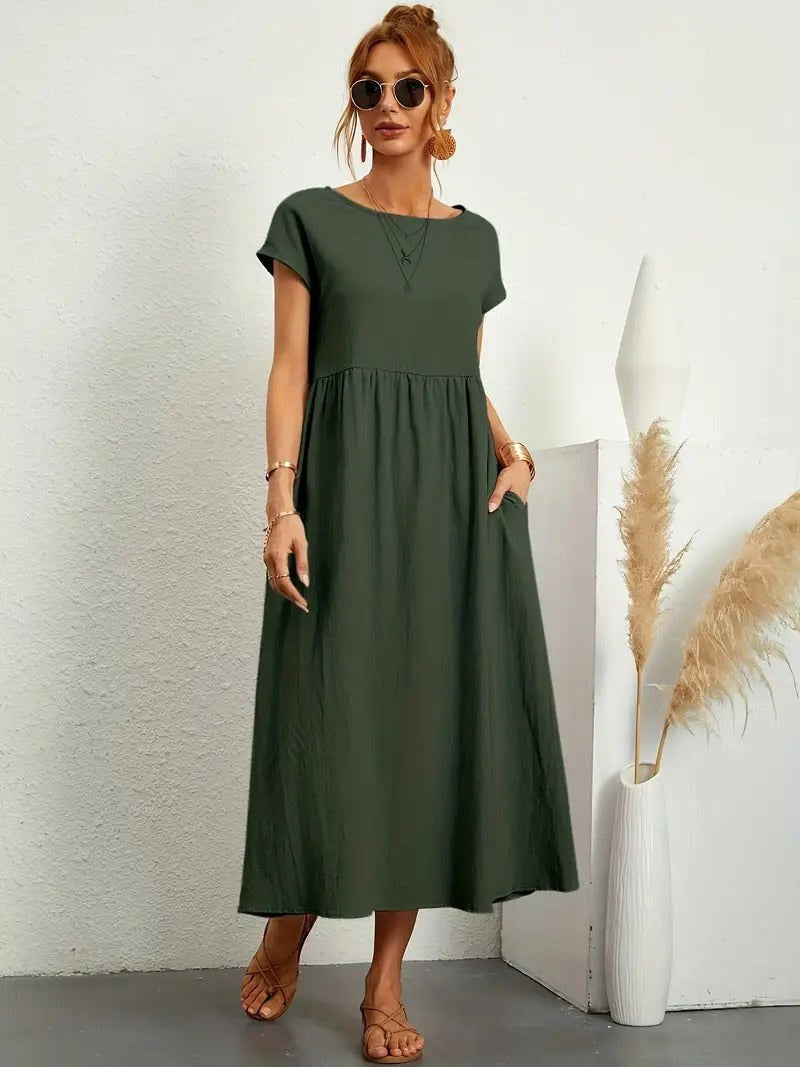 Elegant women's fall flowing midi dress, perfect for any casual or everyday occasion.