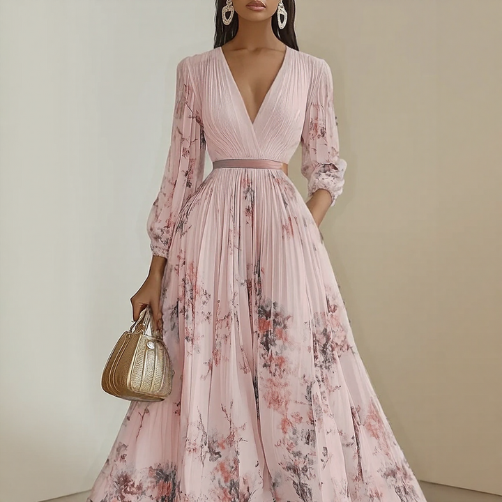 Women's special occasion midi dress, an elegant pleated wrap design with flattering silhouette.