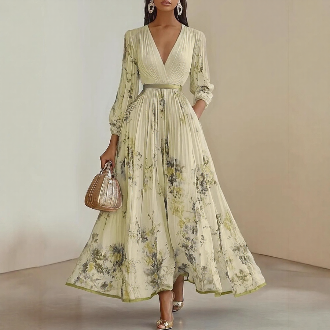 Sleeveless midi dress for women, featuring a beautiful pleated wrap. Perfect elegant party attire.