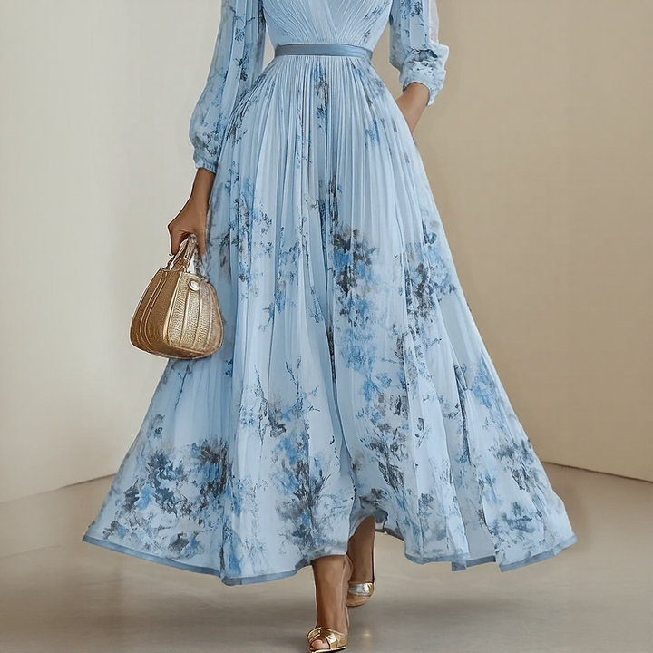 Sleeveless pleated wrap midi dress, an elegant women's outfit for races or formal events.