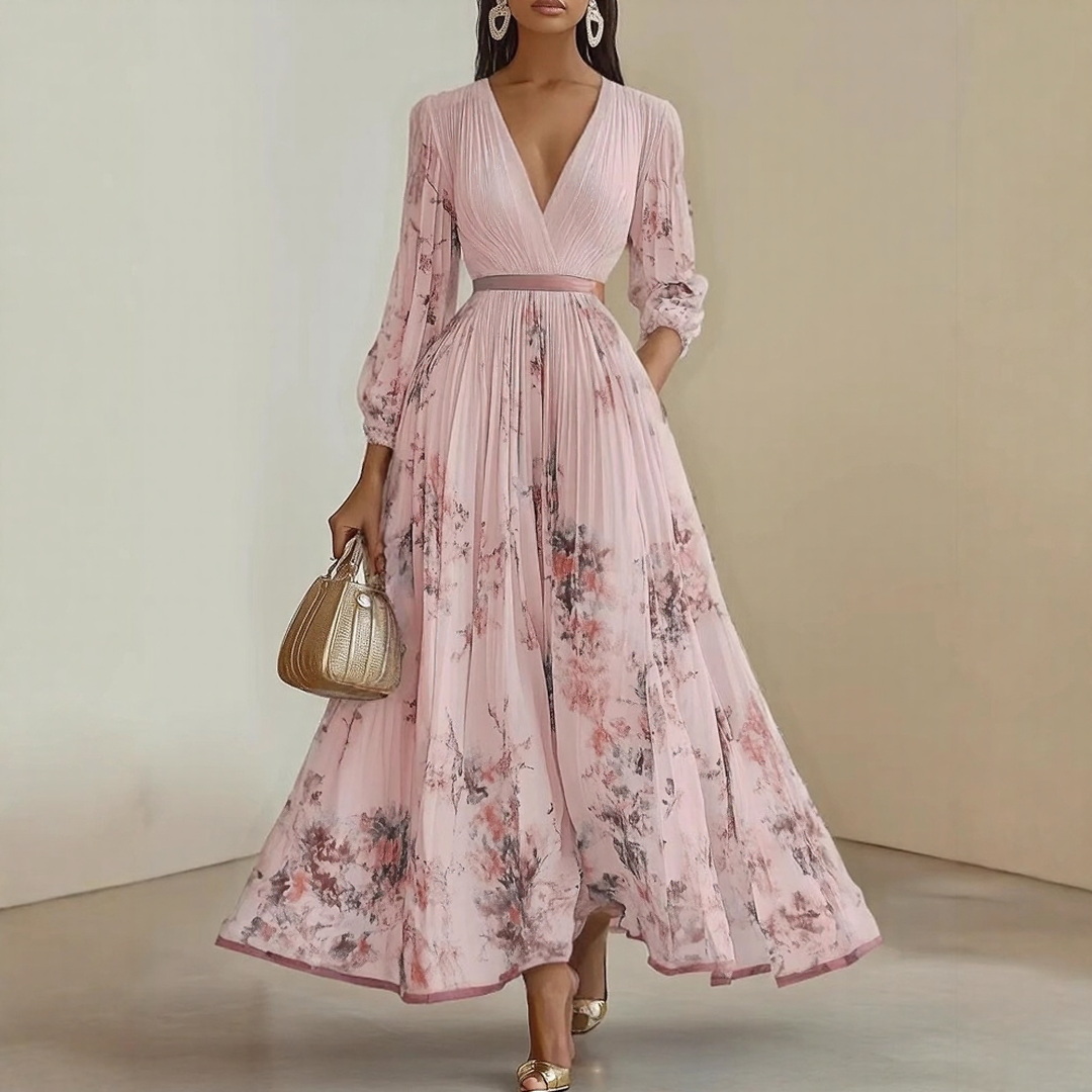 Stylish women's midi dress with elegant pleats and flattering wrap, perfect for special parties.