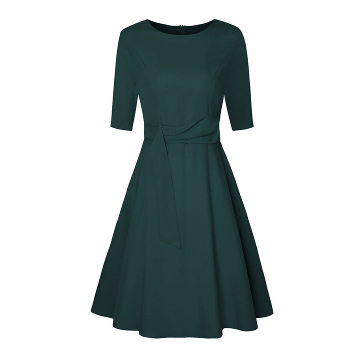 Sophisticated blue bow waist fit & flare midi dress for women. Ideal for parties, cocktails, or office.