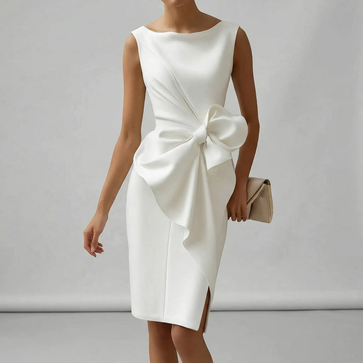 Chic women's sleeveless fashion midi dress with a beautiful bow accent, perfect for formal & party wear.