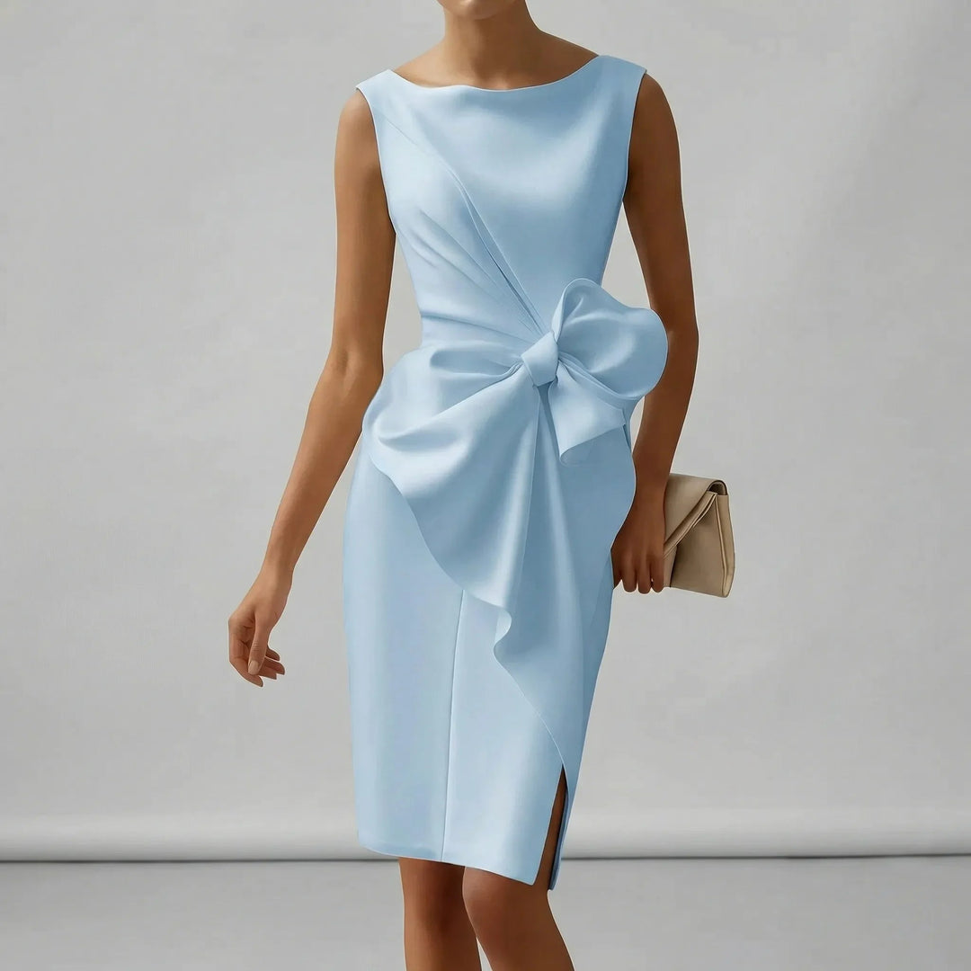 Gorgeous women's special occasion midi dress with an elegant bow detail, a must-have for races fashion.