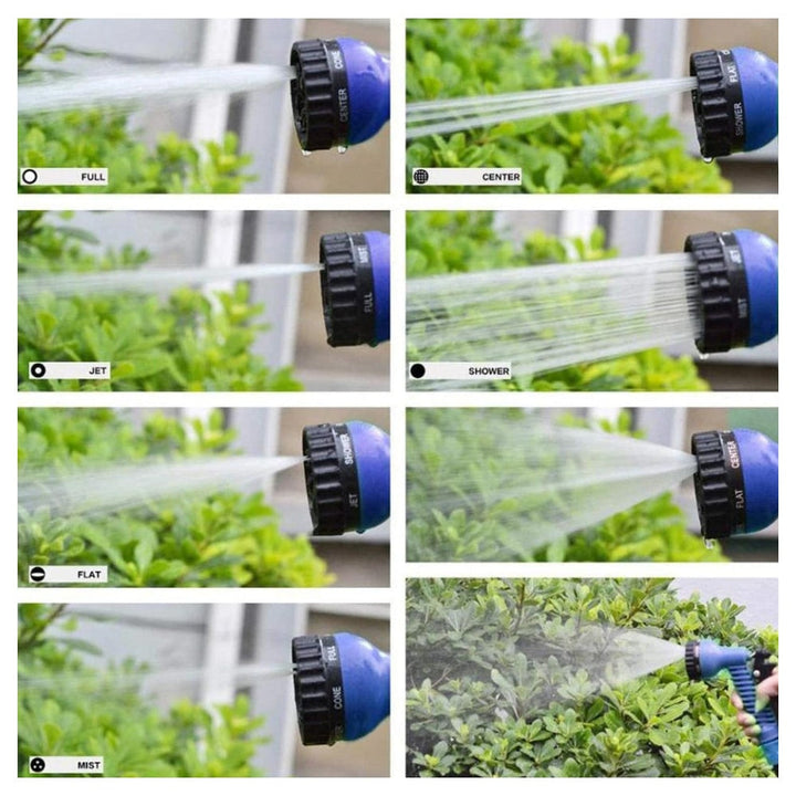 Green expandable garden hose, lightweight and flexible, ensuring easy maneuvering for all watering tasks.