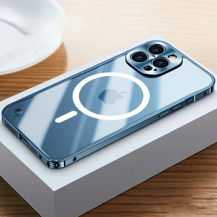 Protective MagSafe case for iPhone 15 Pro Max, minimal bulk, robust impact defense.