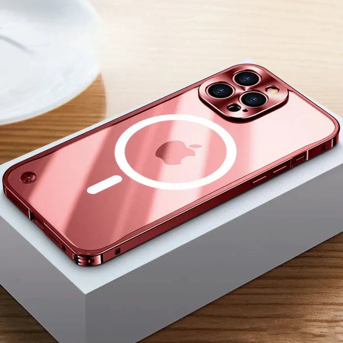 Crystal clear MagSafe iPhone 15 case, slim fit, shows phone's original design.