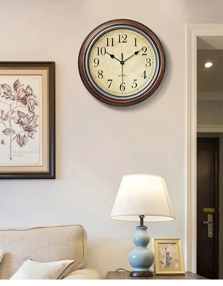 Classic wooden wall clock, silent non-ticking. Perfect elegant home decor for bedroom, living room, or office.