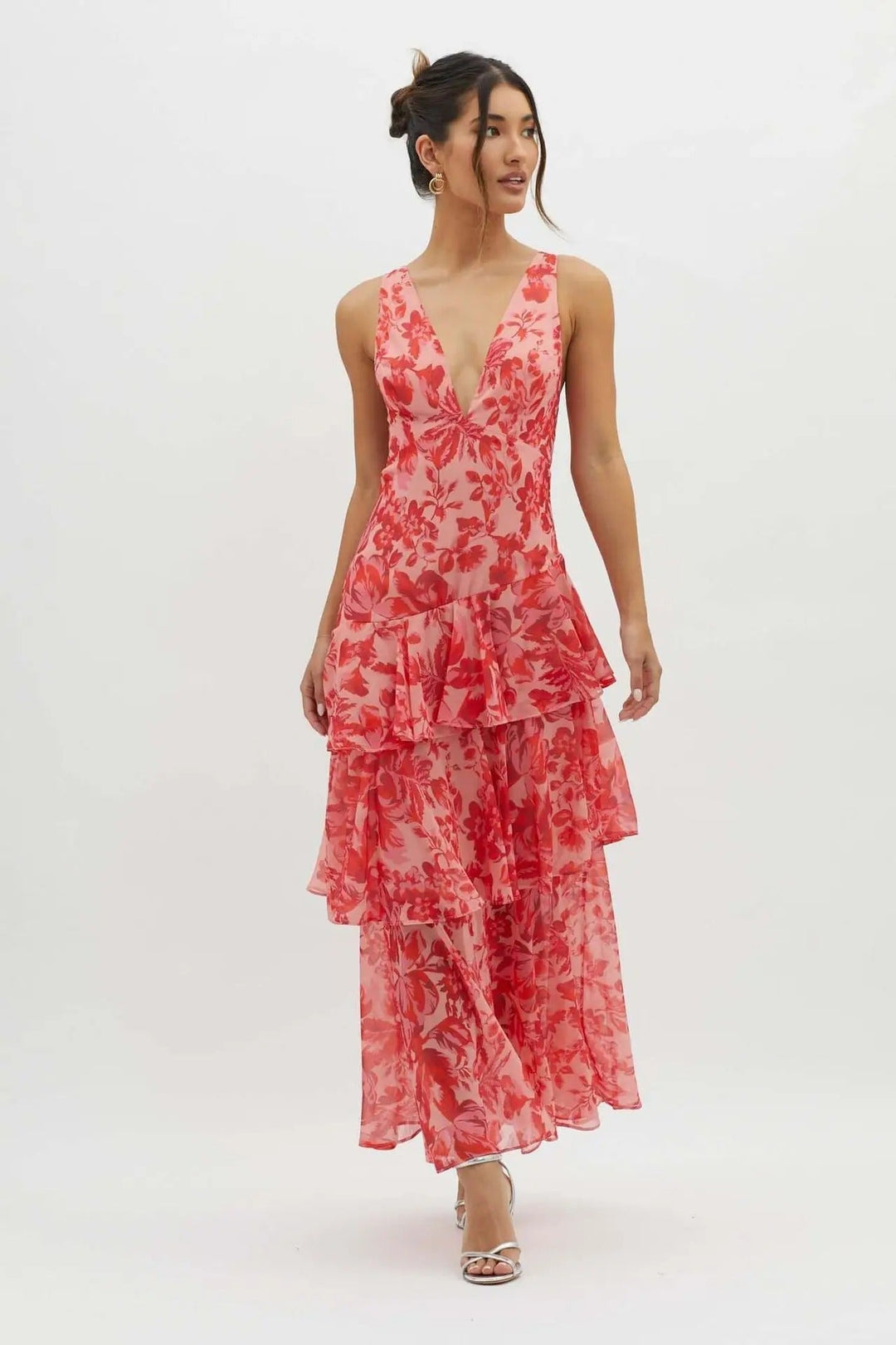 Women's GraceGlide Maxi Dress, a flowing v-neck summer dress perfect for elegant evening wear or resort vacations.