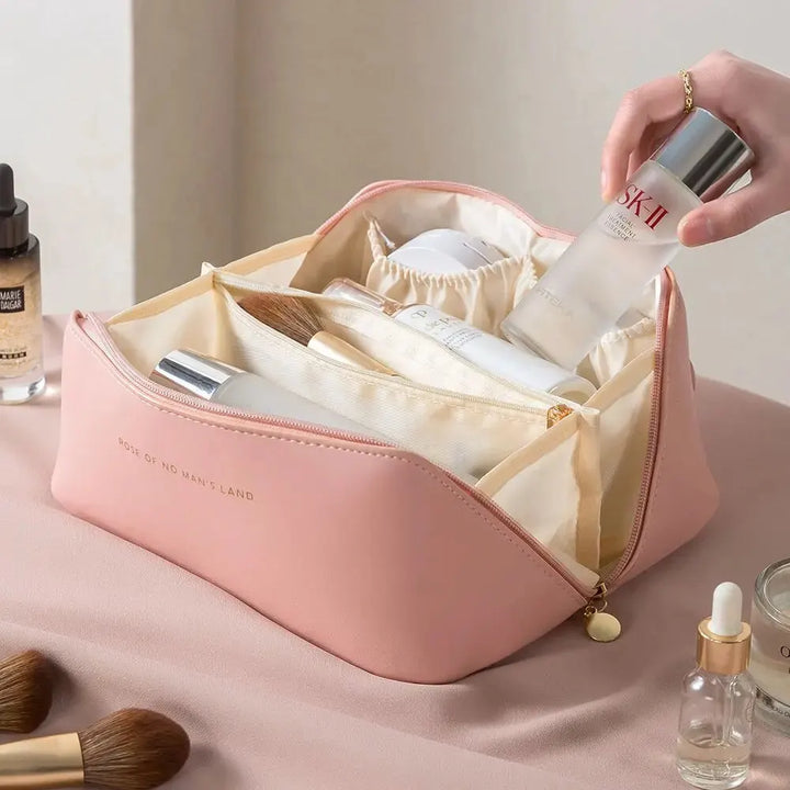 Stylish water-resistant toiletry bag, a luxury makeup organizer perfect for women's travel storage.