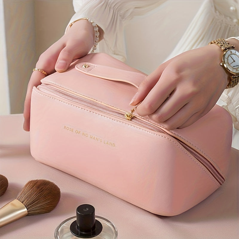 Chic women's luxury cosmetic pouch. Zippered travel makeup organizer for essentials.
