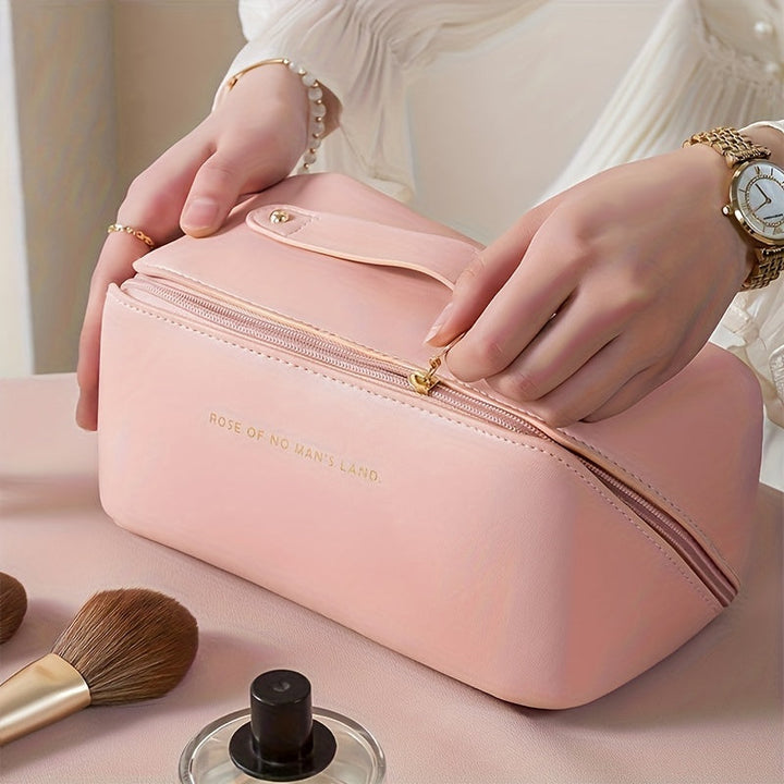 Chic women's luxury cosmetic pouch. Zippered travel makeup organizer for essentials.