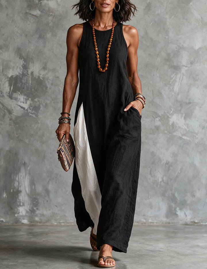 Loose fit racerback maxi dress for women, featuring a stylish color block design.