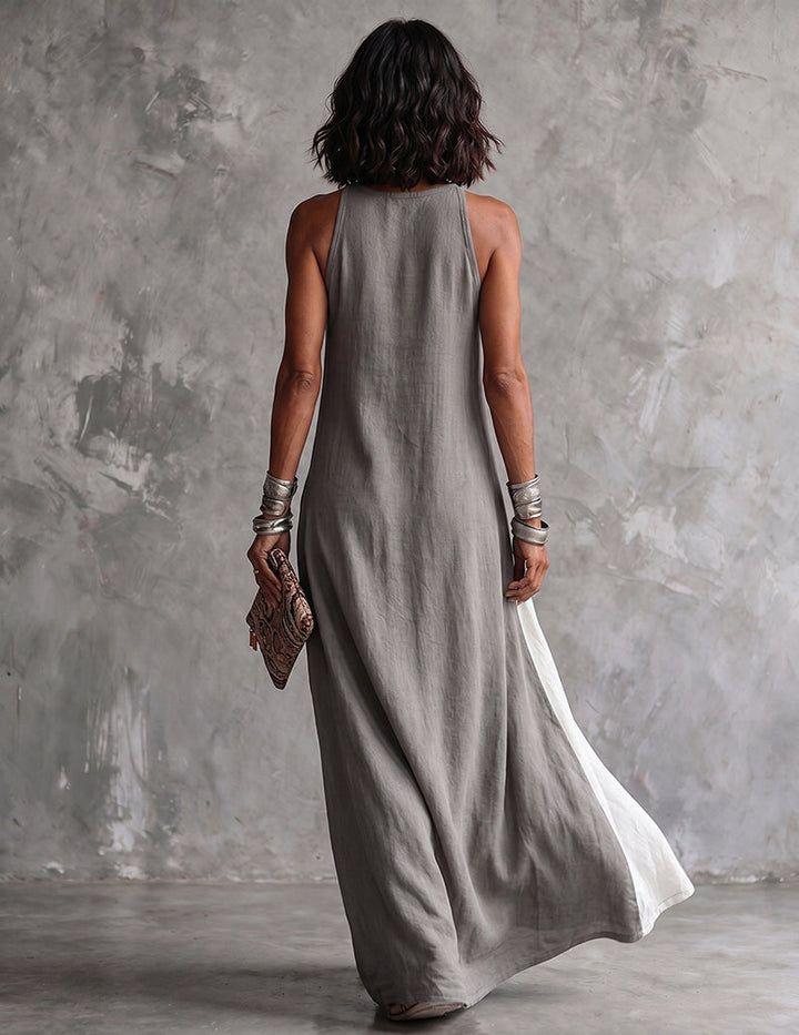 Classic women's color block maxi dress, a versatile summer staple for any casual outing.