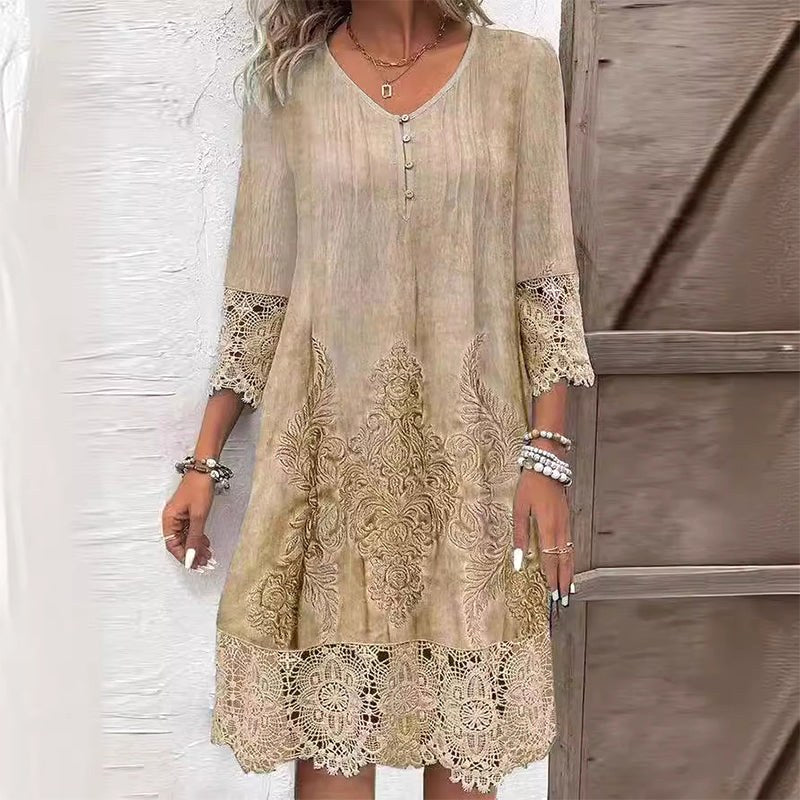 Stylish women's floral midi dress with vibrant print. Perfect elegant summer dress for events, parties, or occasionwear.