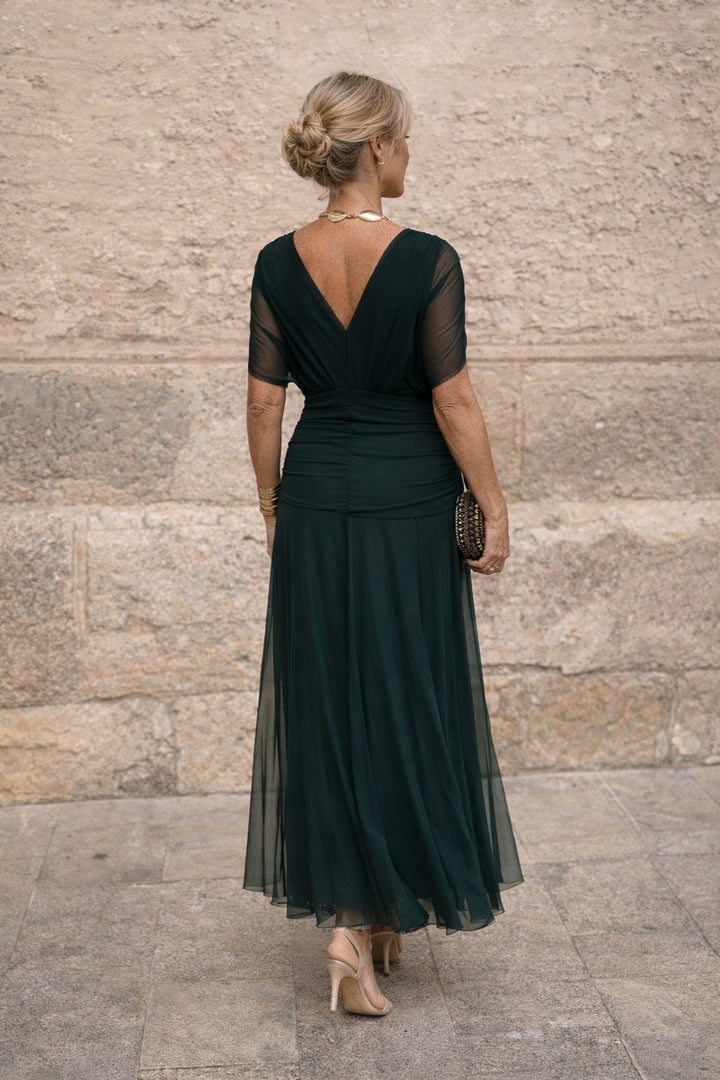 Elegant women's V-neck wrap maxi dress, perfect for special occasion wear.