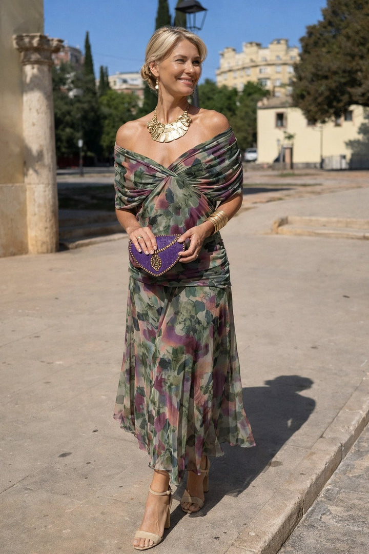 Stunning blue V-neck wrap maxi dress for women, elegant party or evening wear.