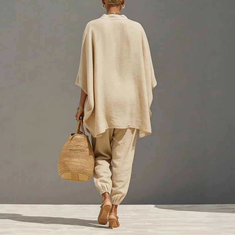 Marlena | Women's Batwing Sleeve Two Piece Set - Beige - Image 2