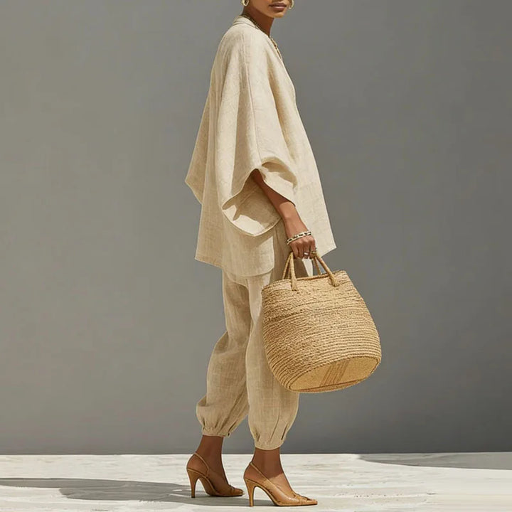 Marlena | Women's Batwing Sleeve Two Piece Set - Beige - Image 5