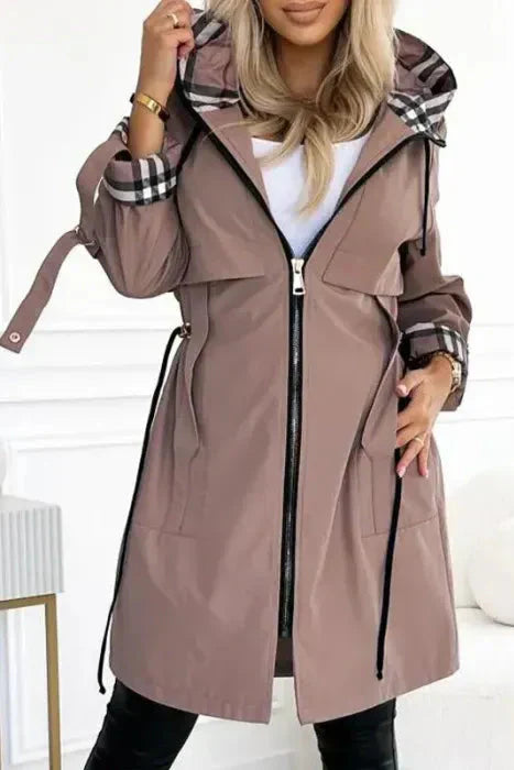 Marlowe | Women's Hooded Zip Front Coat - Black - Image 3