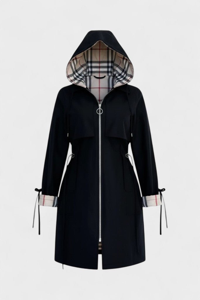Marlowe | Women's Hooded Zip Front Coat - Black - Image 7