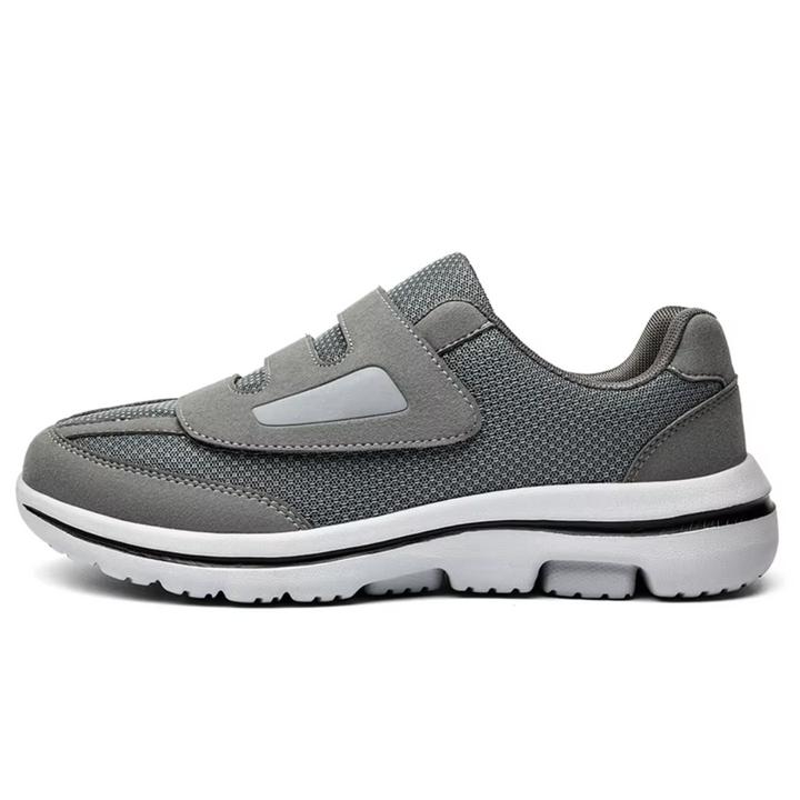 Black men's wide fit orthopedic shoes, adjustable hook-and-loop straps, cushioned sole for daily comfort.