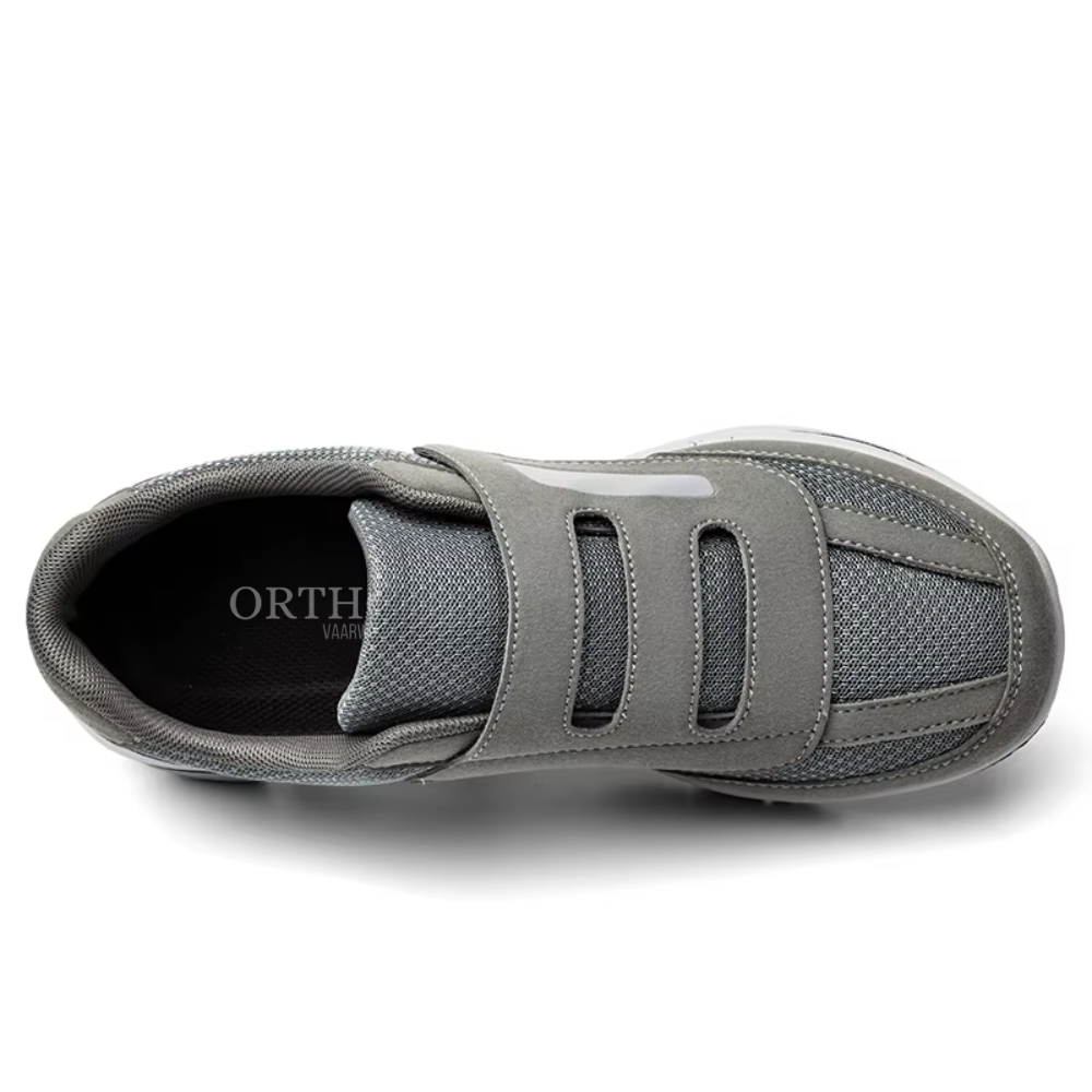 Brown men's casual orthopedic shoes, wide fit design, easy adjustable straps, ideal for foot support.