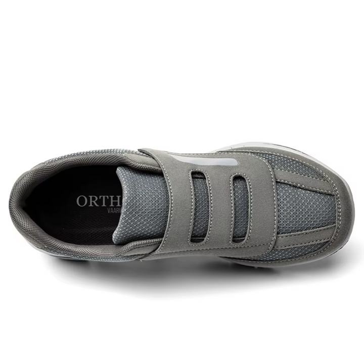 Brown men's casual orthopedic shoes, wide fit design, easy adjustable straps, ideal for foot support.