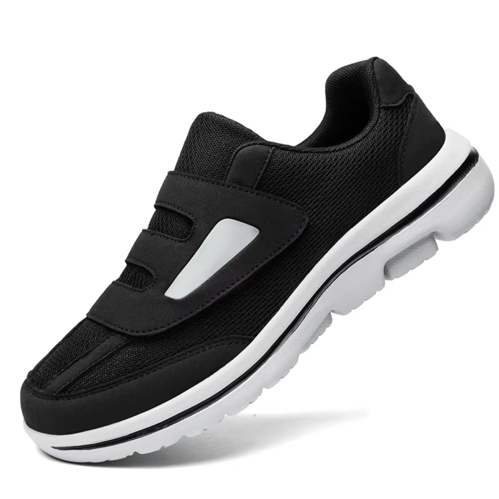 Durable men's orthopedic shoes, wide fit, adjustable hook-and-loop straps, breathable fabric for daily wear.