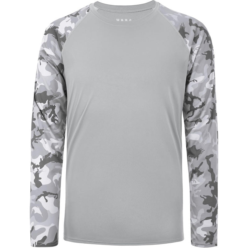 Breathable men's quick-dry UPF 50+ camo fishing shirt. Long sleeve active apparel for sun protection & outdoor gear.