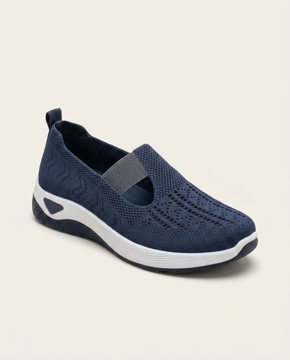 Red women's casual slip-on orthopedic shoes for easy wear & all-day comfort with supportive cushioning.