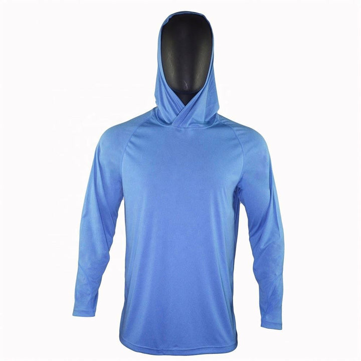 Men's long sleeve hooded fishing shirt. Sun protection, breathable & lightweight performance for outdoor fishing.