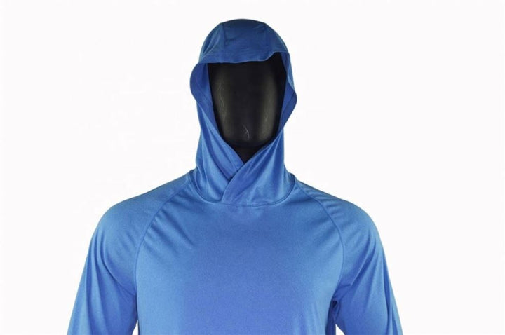Lightweight men's long sleeve hooded fishing shirt for ultimate comfort. Breathable performance activewear for fishing.