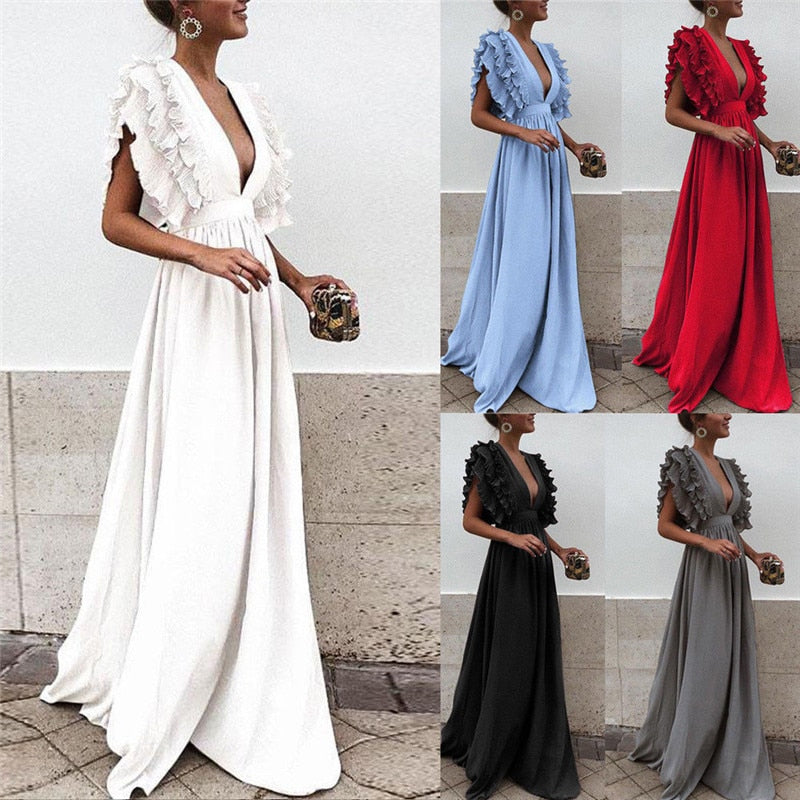 Comfortable women's long maxi dress with a flowy design, ideal for versatile casual or evening fashion.