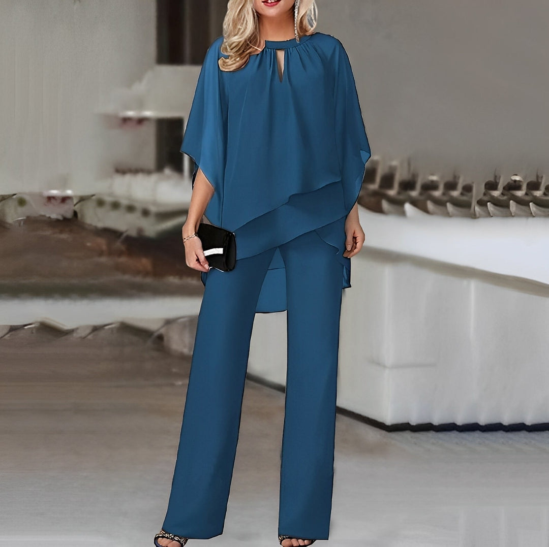 Maxine | Women's Cape Top Wide Leg Pants Set - Burgundy - Image 4