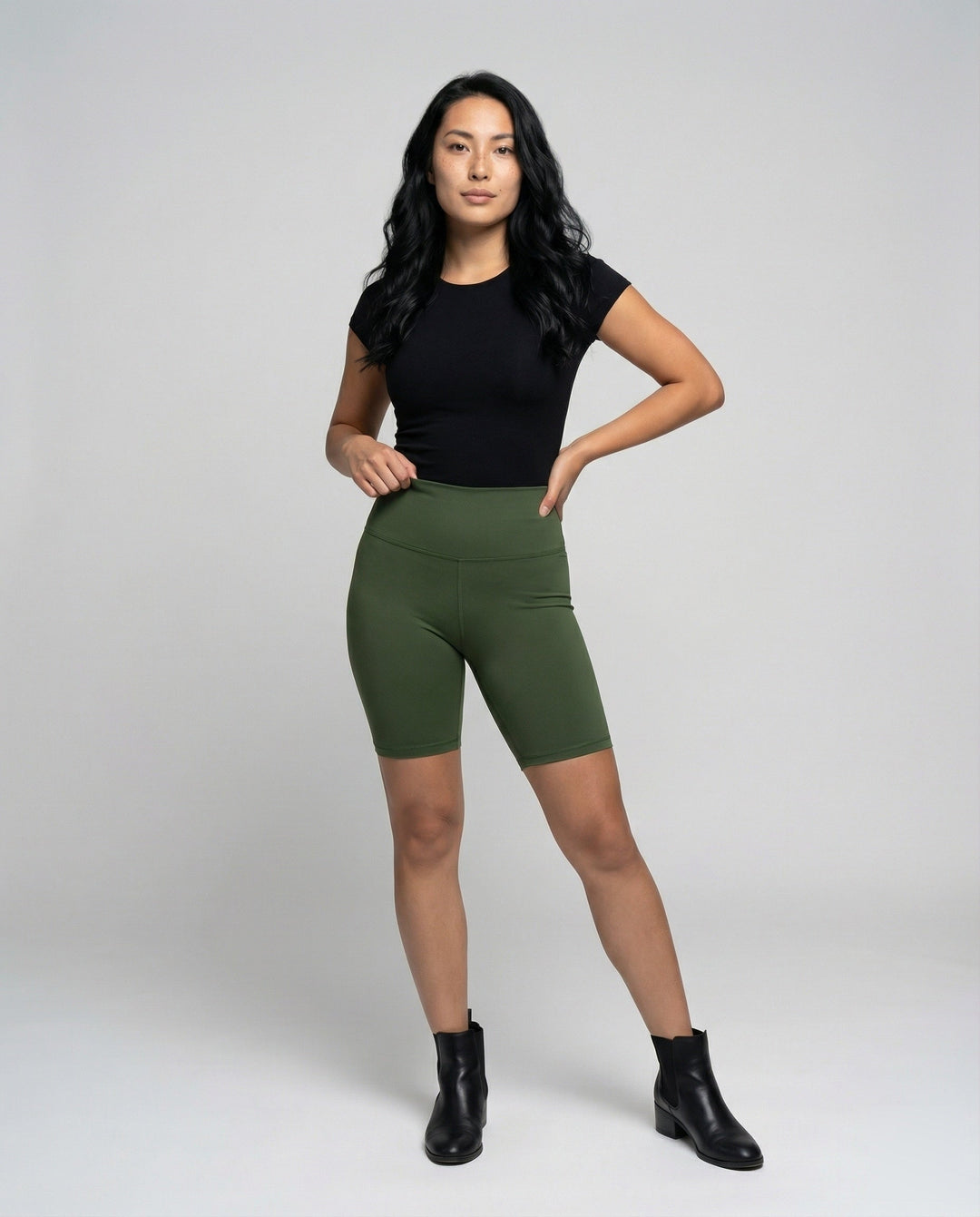 Women's chic high waisted shaping bike shorts, perfect for workouts and active wear.