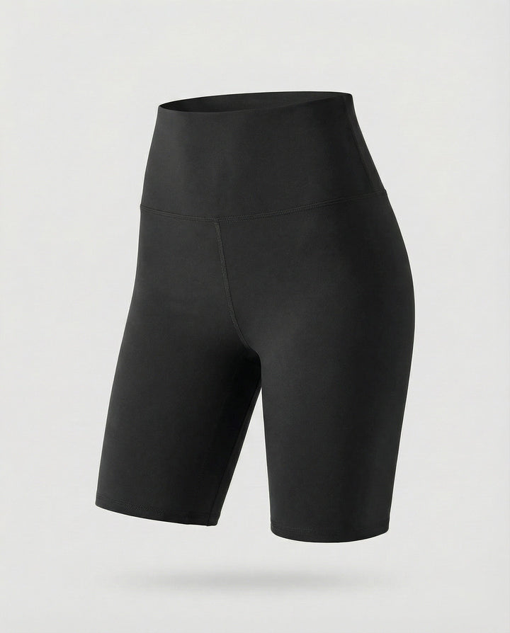 Women's high waisted workout shorts, shaping bike design, perfect for running & fitness.