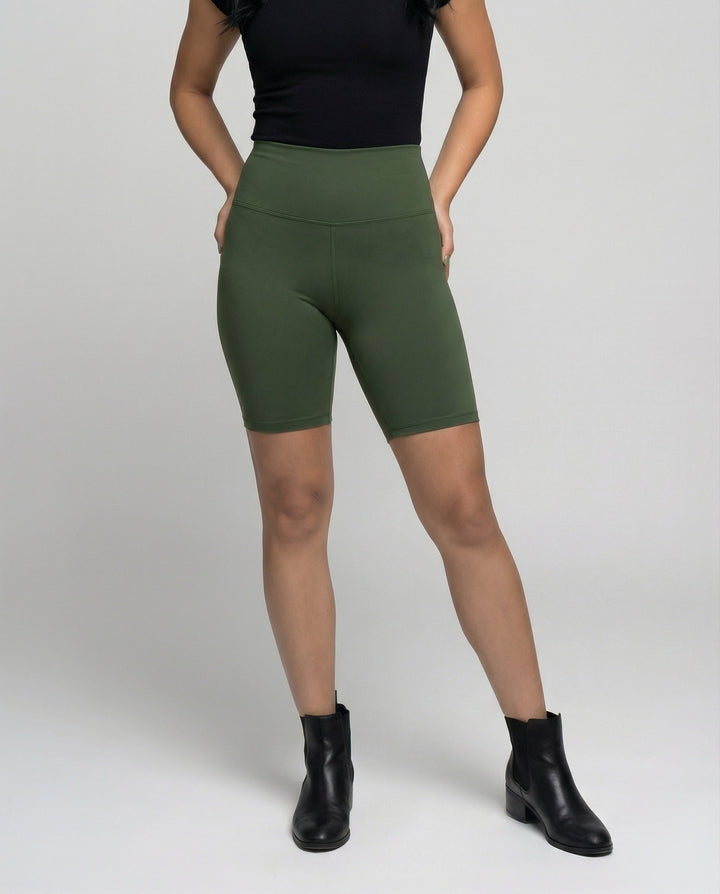 Comfortable women's high waisted bike shorts, ideal for yoga, gym, or casual summer style.