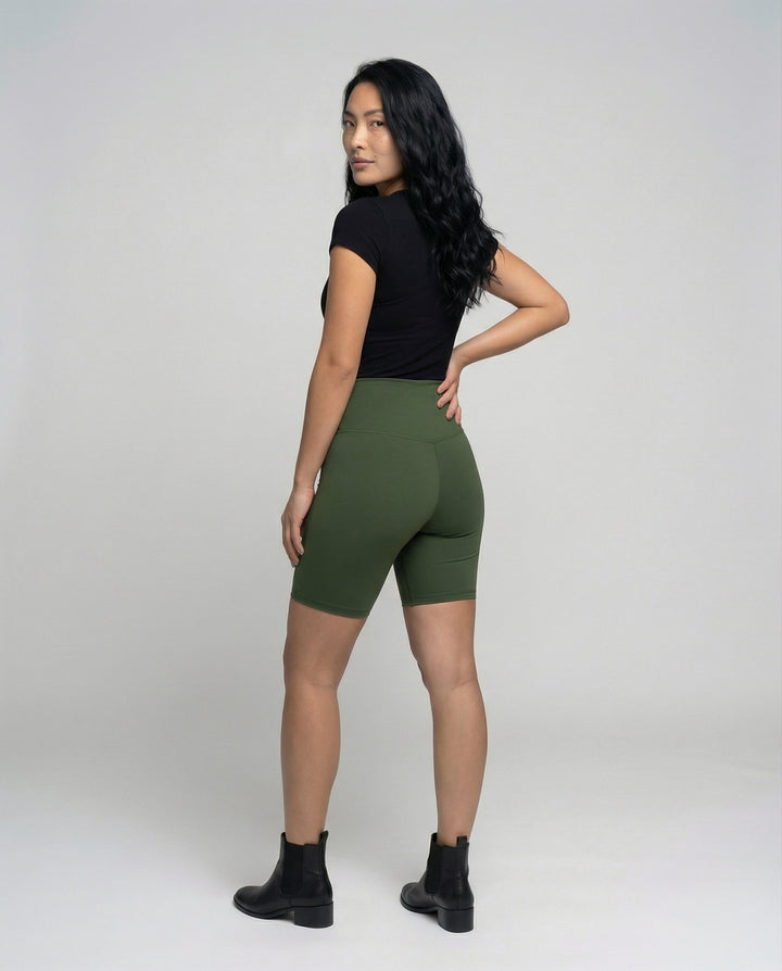 Stretchy women's bike shorts, high waisted for a shaping fit, perfect for yoga & workouts.
