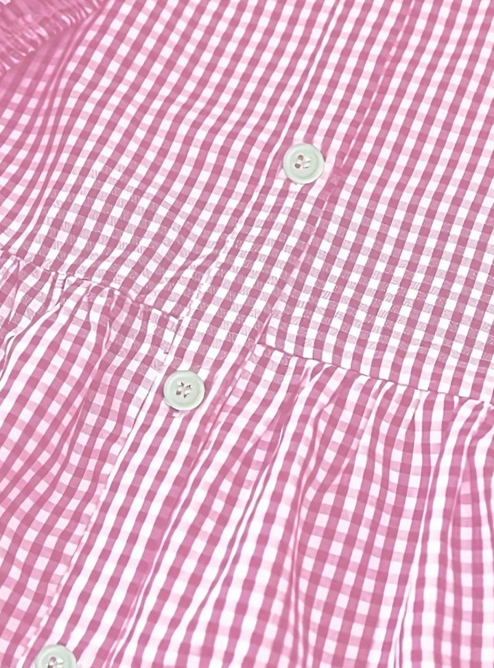 Brunch-ready women's gingham tiered mini dress, featuring fashionable puff sleeves for a chic summer style.