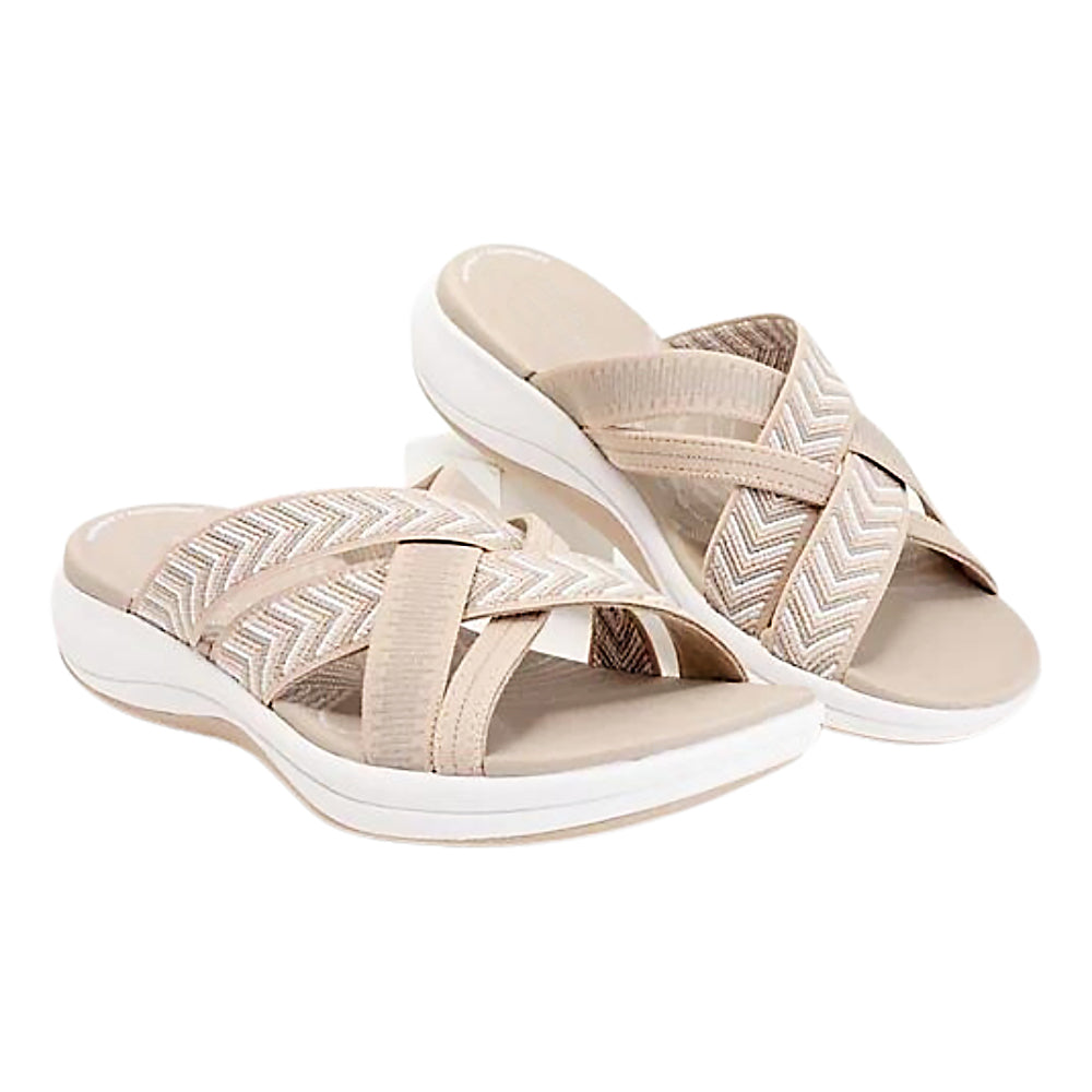 Casual women's warm weather sandals with comfortable cushioned cross-straps.
