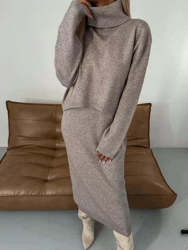 Meadow | Women's Turtleneck Long Sleeve Midi Dress - Grey - Image 1