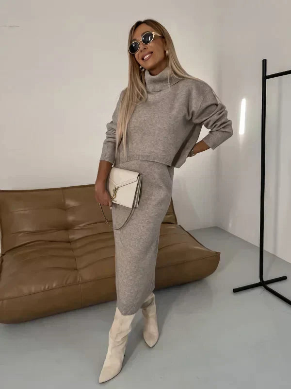 Meadow | Women's Turtleneck Long Sleeve Midi Dress - Grey - Image 2