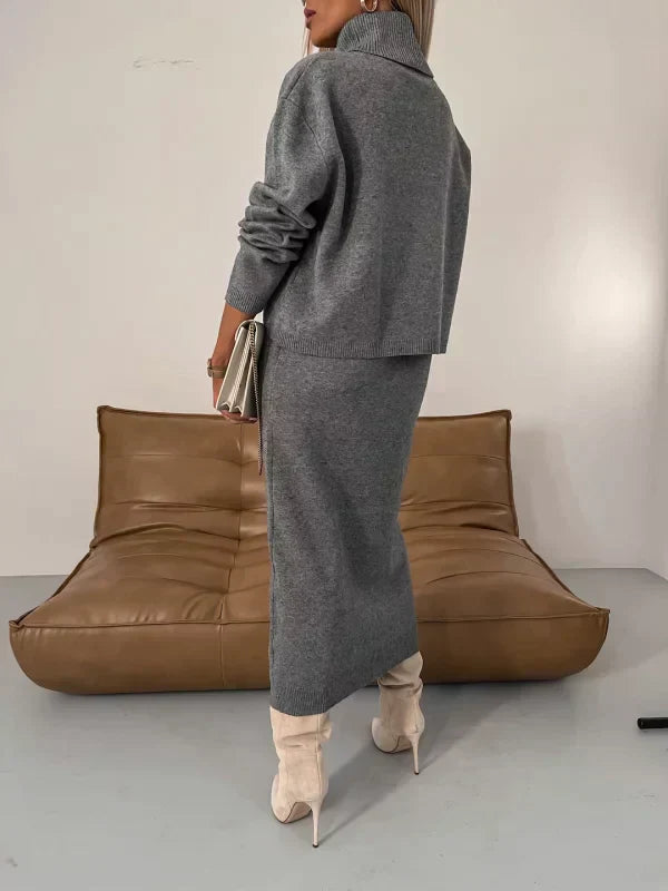 Meadow | Women's Turtleneck Long Sleeve Midi Dress - Grey - Image 4