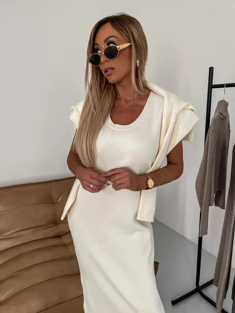 Meadow | Women's Turtleneck Long Sleeve Midi Dress - Grey - Image 6