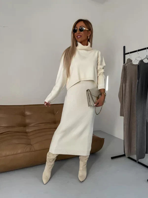 Meadow | Women's Turtleneck Long Sleeve Midi Dress - Grey - Image 7