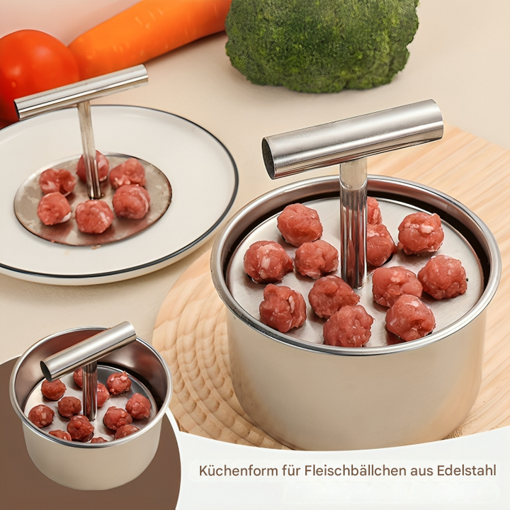 Durable stainless steel meatball maker, an essential kitchen tool for uniform and easy cooking.